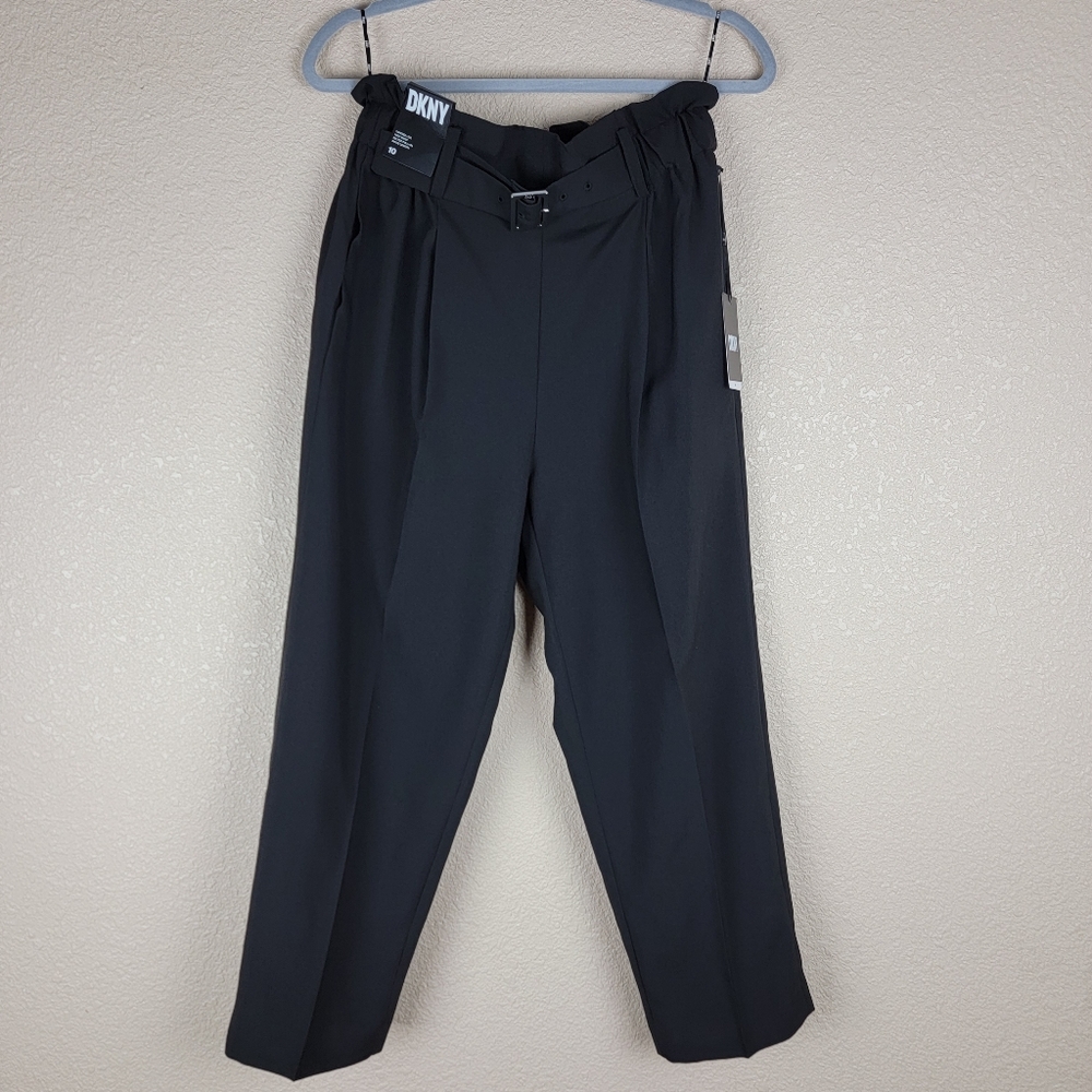 DKNY Tapered Leg High Waist Belted Pull-on Ankle Length black pants Women 10
